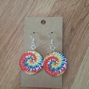 NEW RAINBOW TIE DIE HANGING FAUX LEATHER EARRINGS